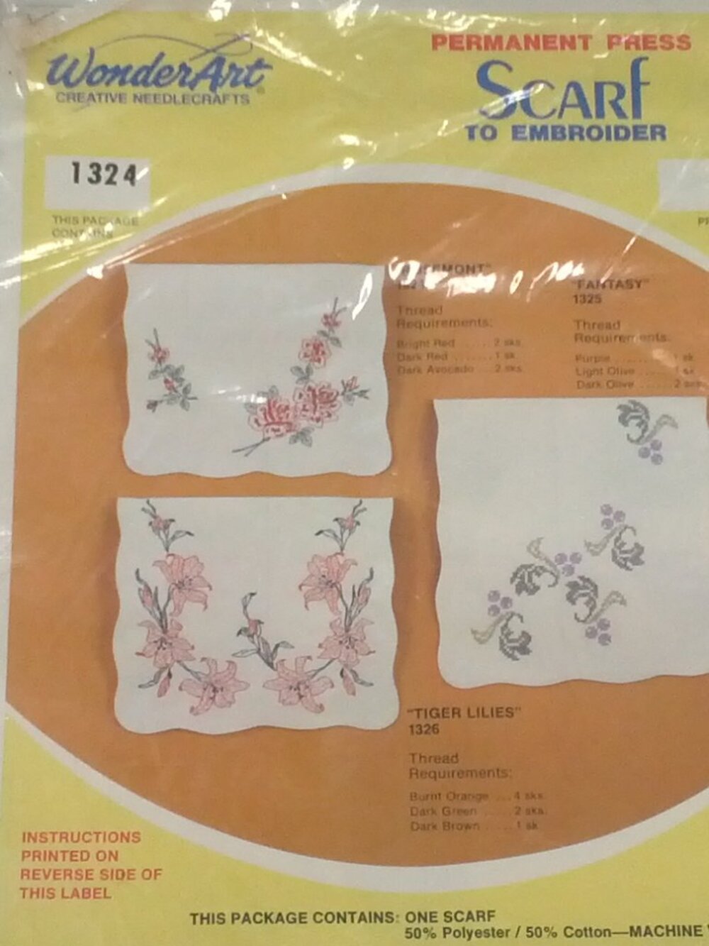 Vintage embroidery wonderart rosemont flower pattern dresser scarf table runner